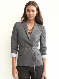 Stretch cotton patterned belted blazer
