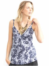 Silk twist-strap abstract tank