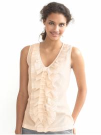 Sleeveless ruffle front top
