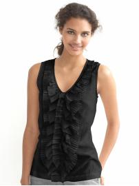 Sleeveless ruffle front top