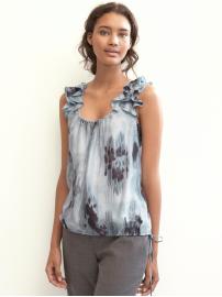Silk bouquet pleated ruffle top