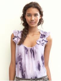 Silk bouquet pleated ruffle top