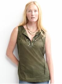 Tall beaded tie-neck tank