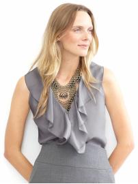 Petite silk cascade ruffle shell