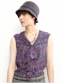 Print ruffle-front tee