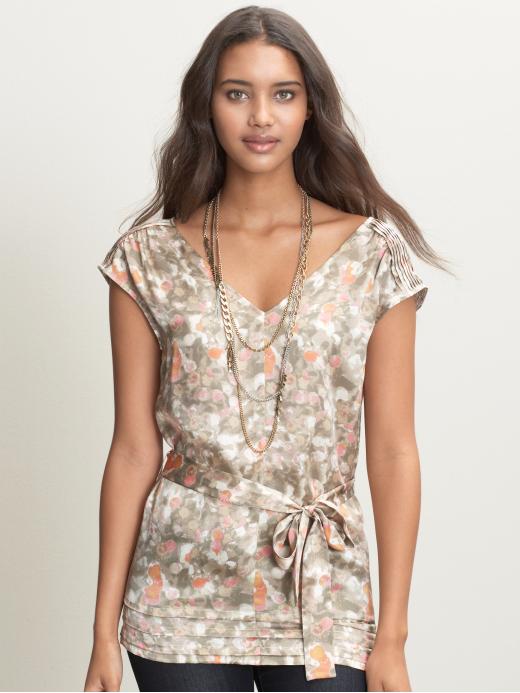 Banana Republic Silk belted watercolor blouse