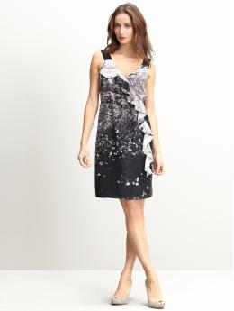 BR Monogram silk cascade print ruffle dress  :  party wears print clothing ruflle dresses womens fashion clothing