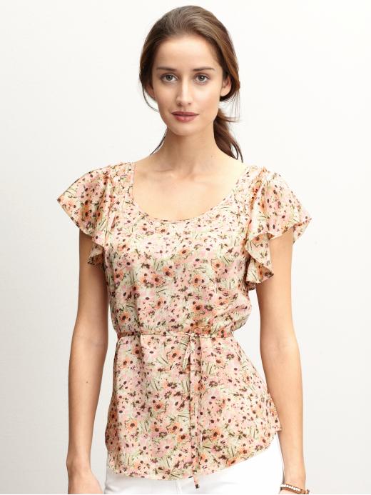 Banana Republic Petite silk floral tie-waist blouse