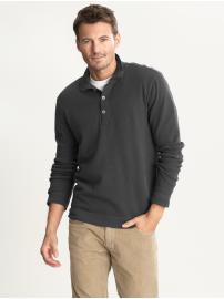 Waffle-knit button mock