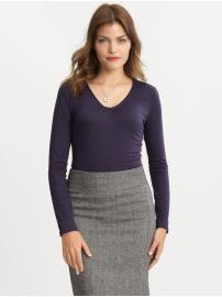 Shirred velvet-trim tee