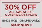 Give Thanks 30% Off All Sweaters, Outerwear & More. Online Only.