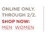 Welcome savings. Ends today! 40% off select women’s sweaters and pants. 30% off select men’s shirts and sweaters. Online only. Through 2/2.