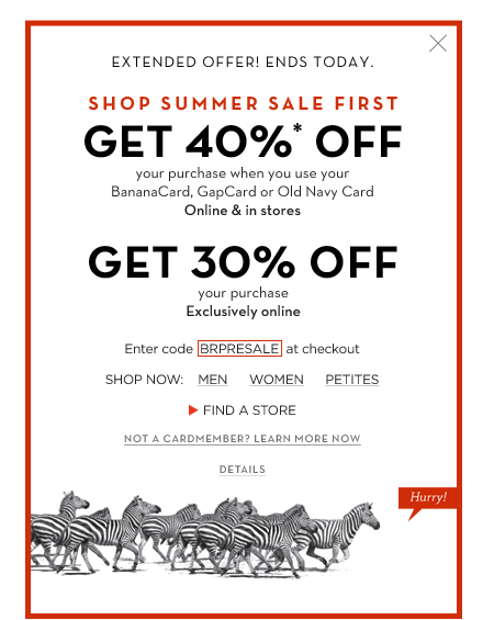 get 40%* off your purchase. get 30% off your puchase. code:BRPRESALE