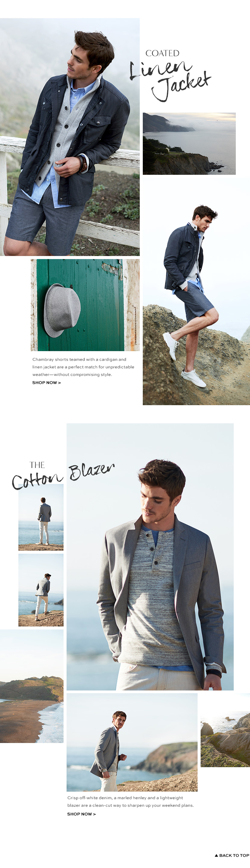 into the new. make room for easygoing classics inspired by the coastline and refreshed for spring. smart sweaters mix with light grays and rich ocean blues to set you up in style. shop now>