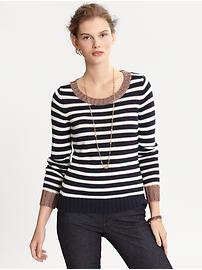Metallic trim striped pullover