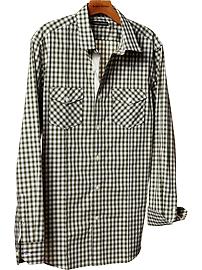 Slim-fit plaid seamed shirt