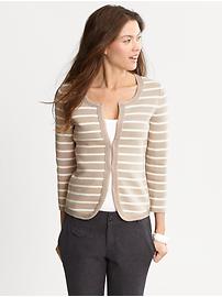 Metallic trim striped sweater jacket