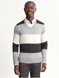 Extra-fine merino color-block v-neck sweater