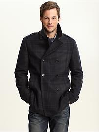 Double-breasted plaid peacoat