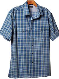 Short-sleeve plaid utility shirt