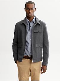 Cotton/wool button-pocket zip jacket