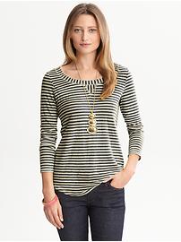 Striped cotton-linen scoopneck