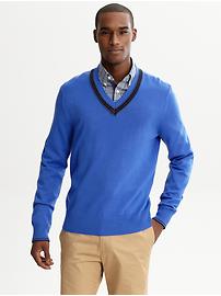 Extra fine Merino wool stripe v-neck sweater