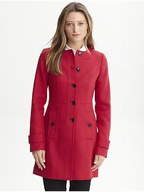 Red collarless coat
