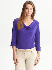 Roll-sleeve drape-neck top