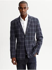 Tailored fit navy plaid two-button blazer
