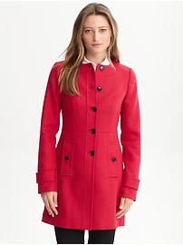 Red collarless coat