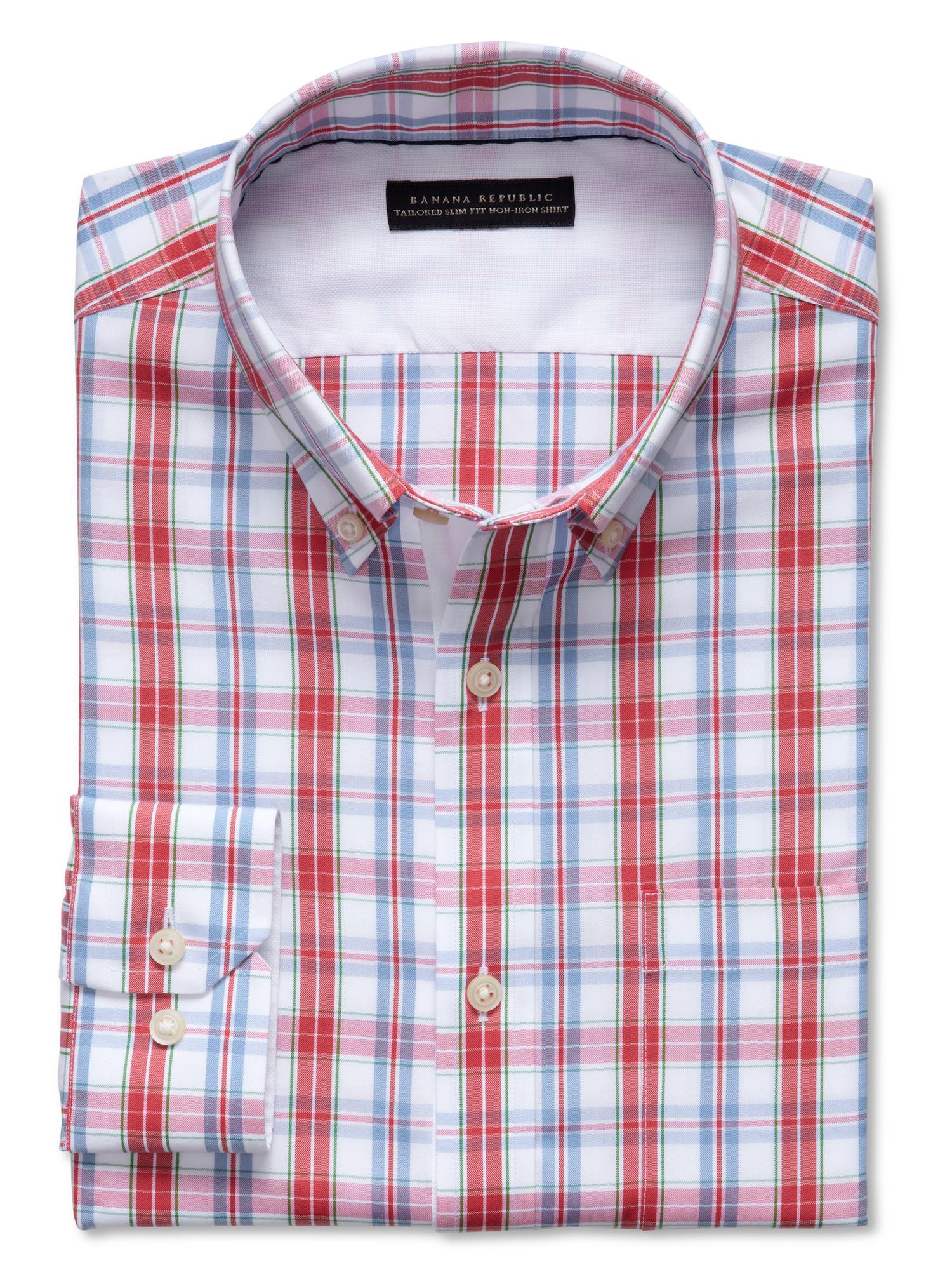 Tailored slim fit non-iron bold plaid button-down shirt