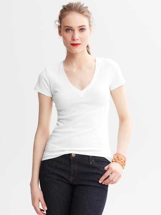 Banana Republic Women's White Shorts-Sleeve Timeless V Neck T Shirt