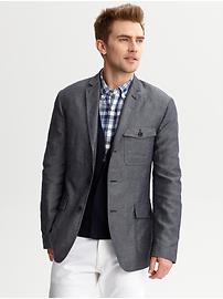 Grey cotton/linen three-pocket blazer