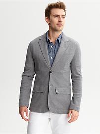 Grey pique cotton two-button blazer