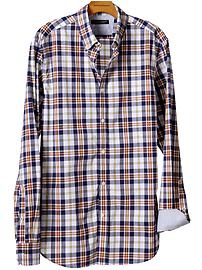 Soft-wash slim fit plaid button-down shirt
