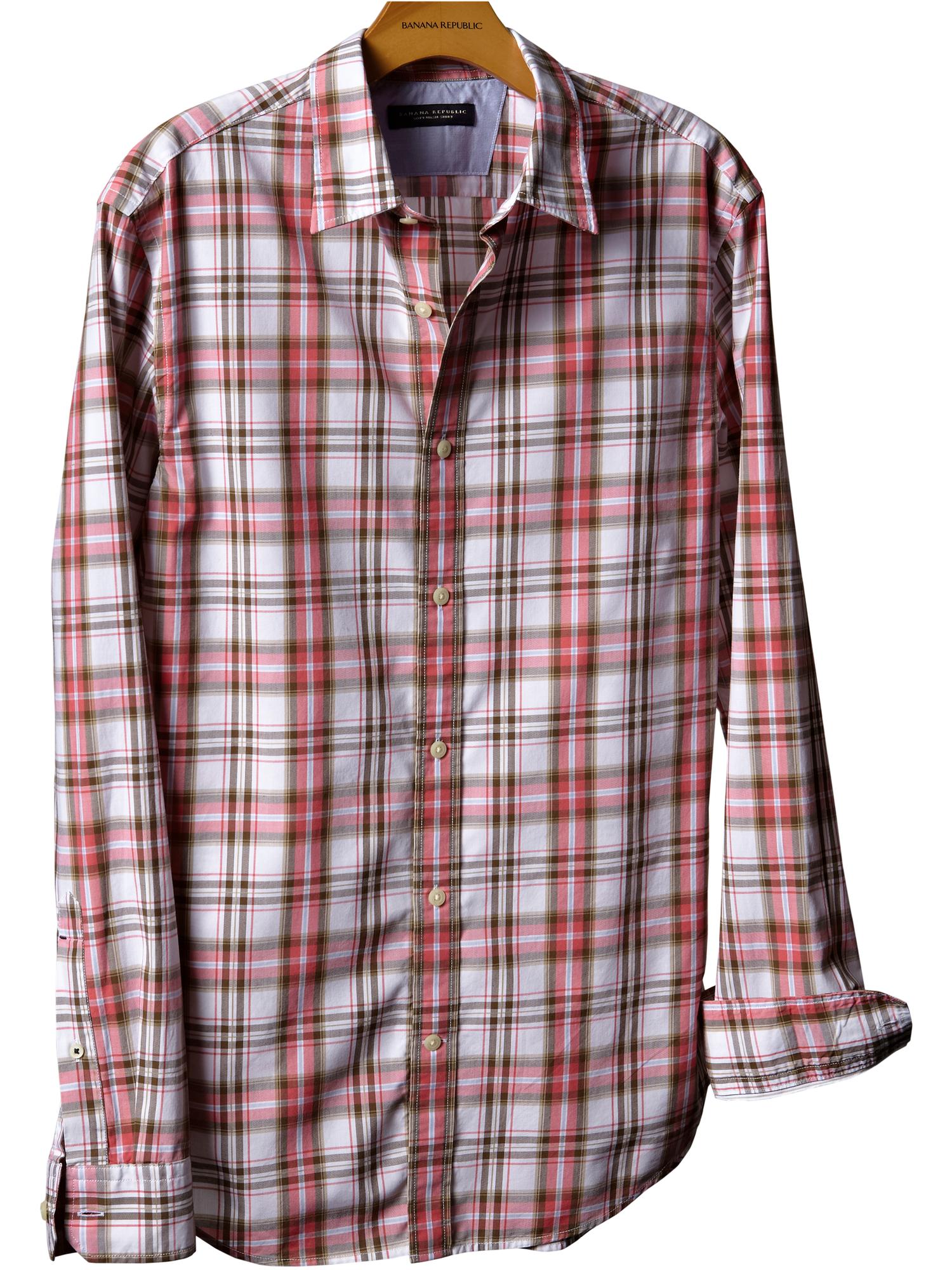 Soft-wash slim fit bold plaid shirt