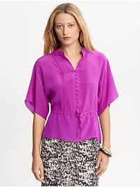 Silk pintuck drop-waist top