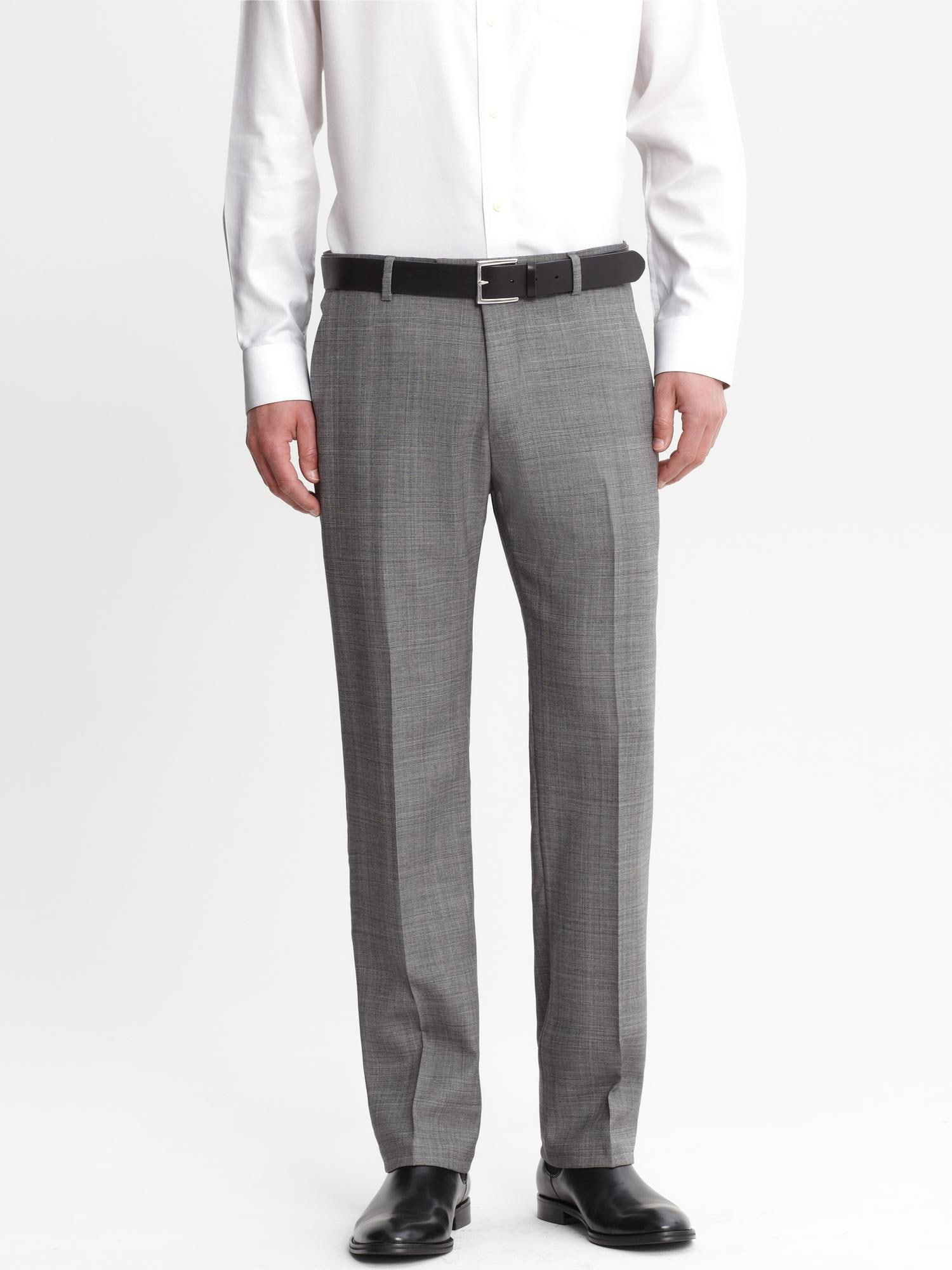 Tailored grey plaid wool suit pant