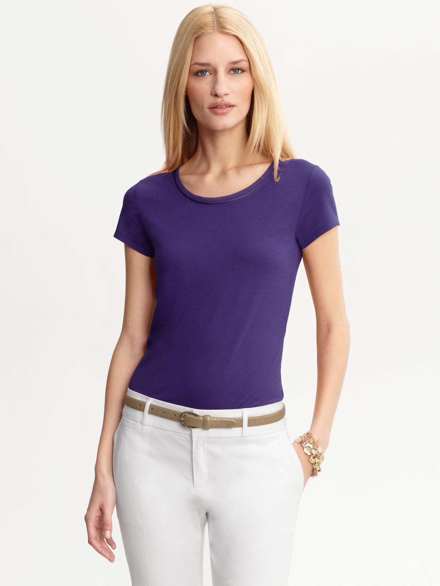 Luxe-touch piped neckline tee