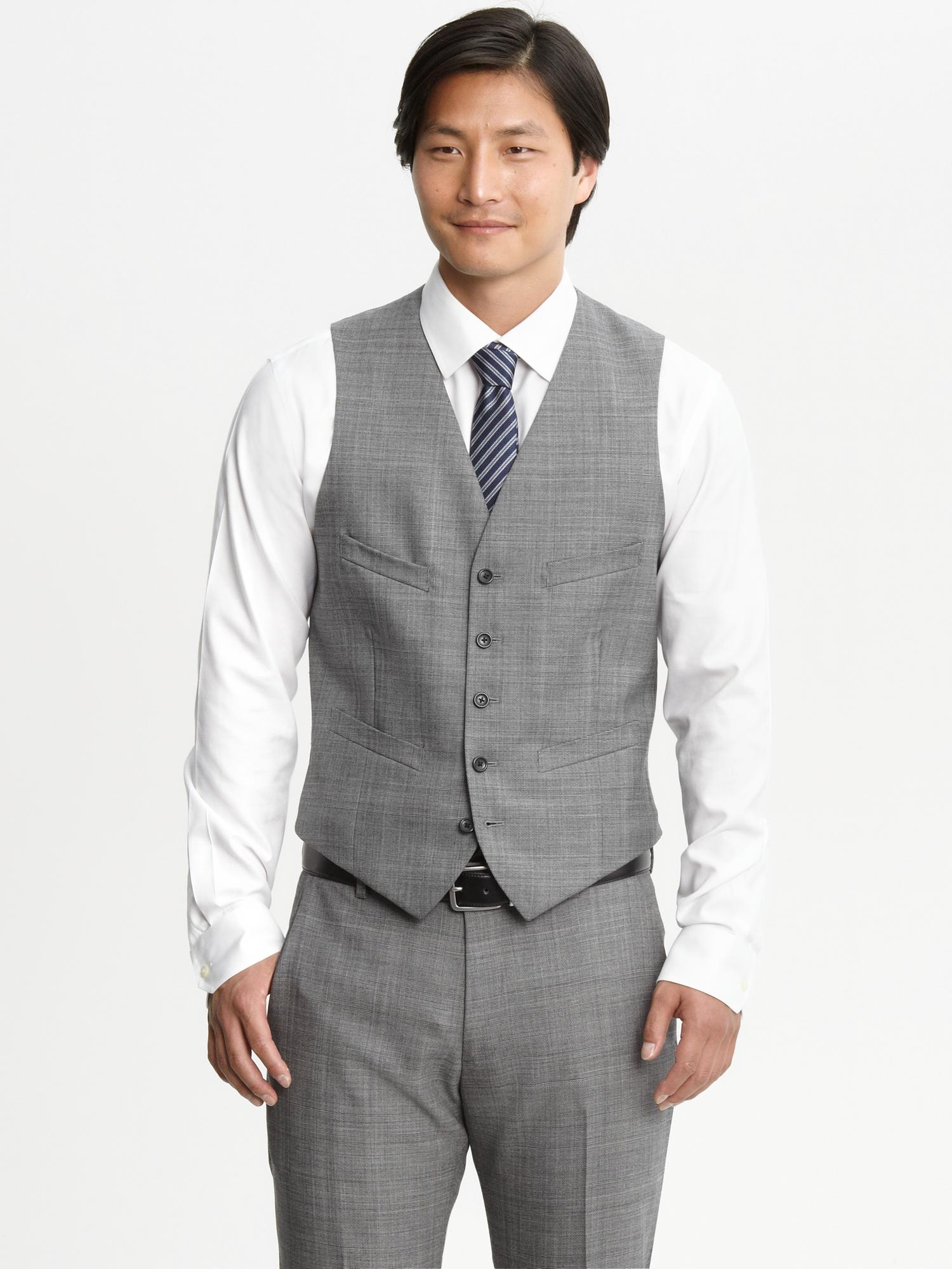 Tailored grey plaid wool suit vest