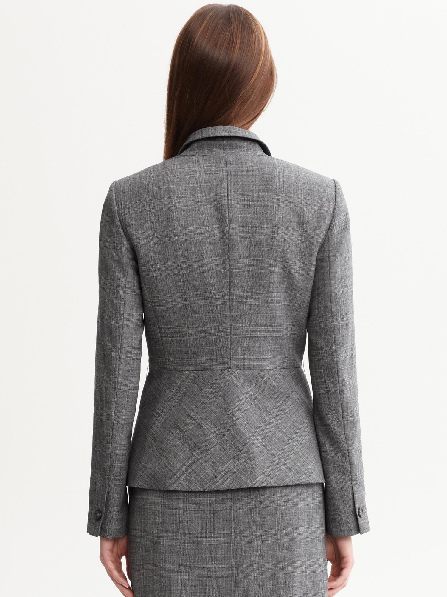 Grey plaid lightweight wool one-button blazer