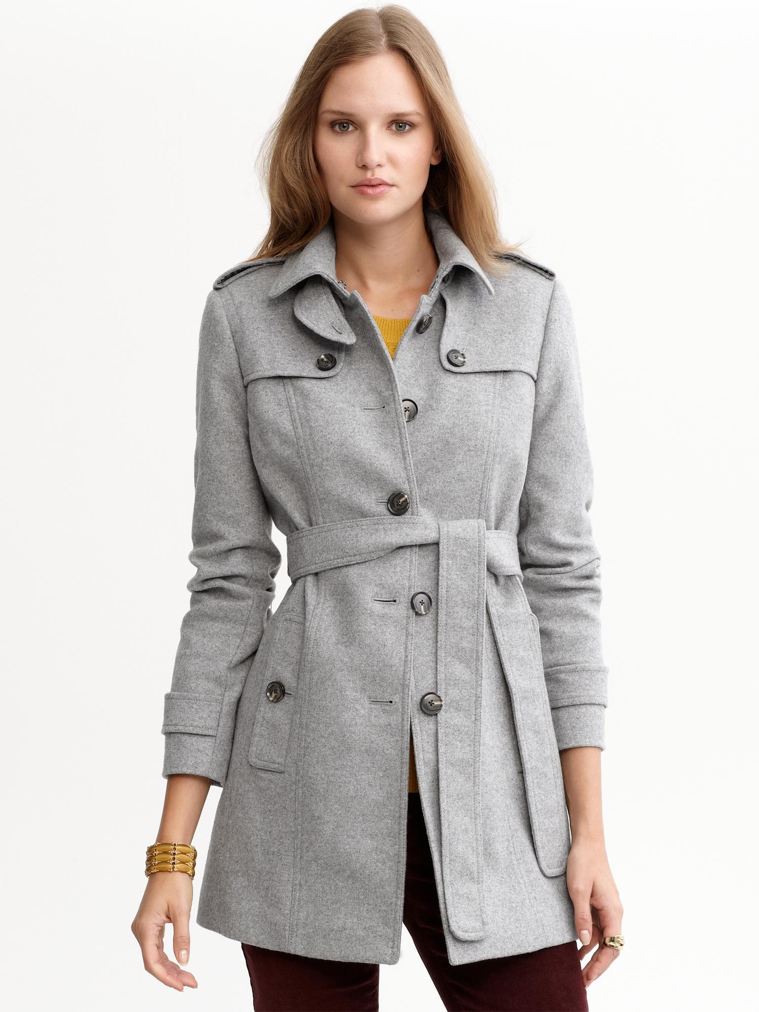 Belted wool-blend trench