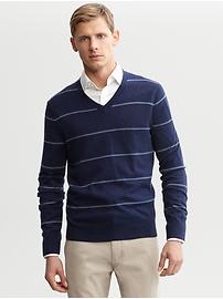 Thin stripe v-neck sweater