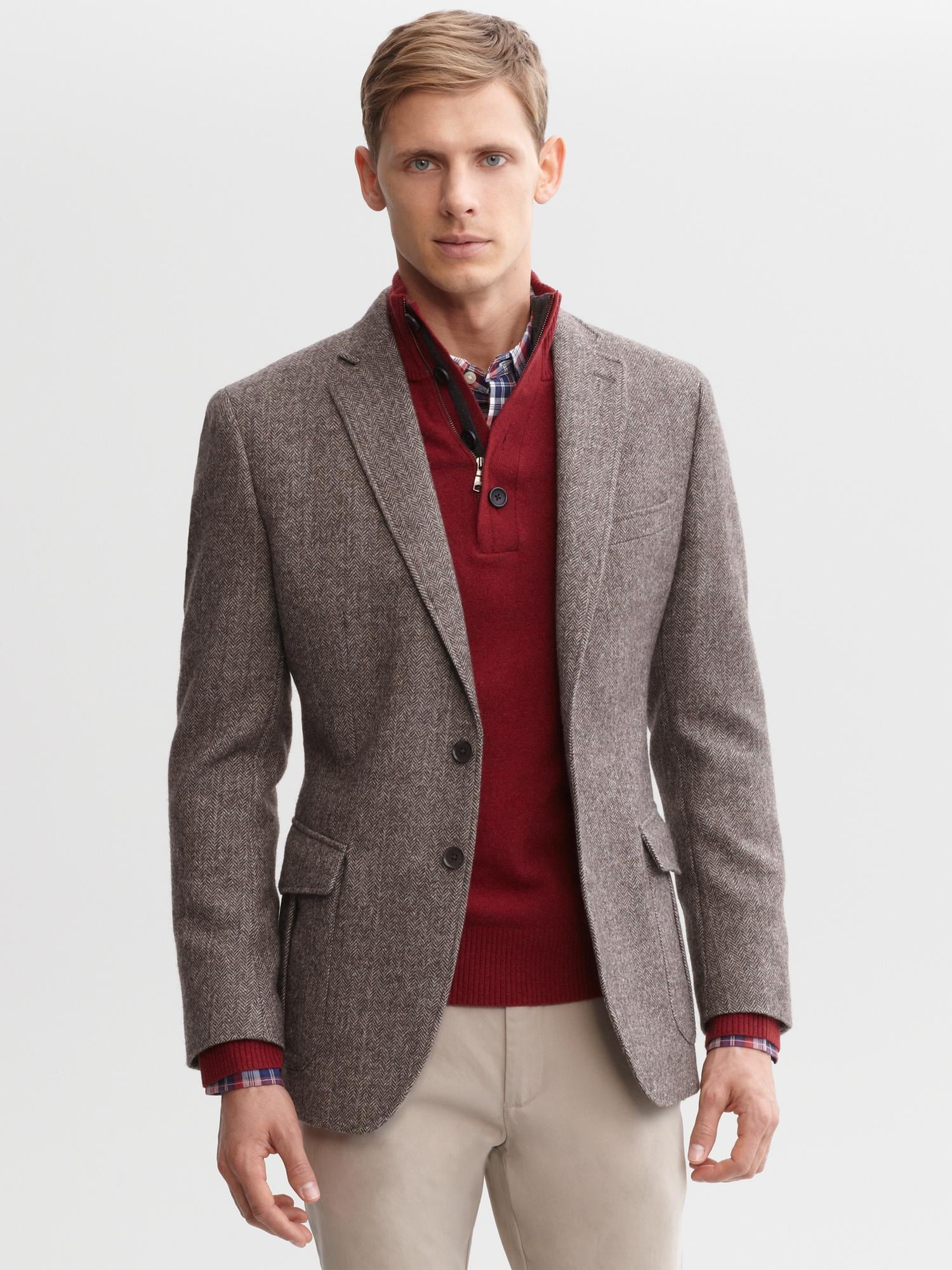 Tailored taupe tweed two-button blazer