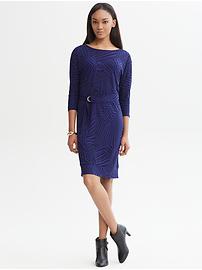 Belted ribbon-print dress