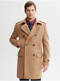 Camel wool-blend double-breasted topcoat