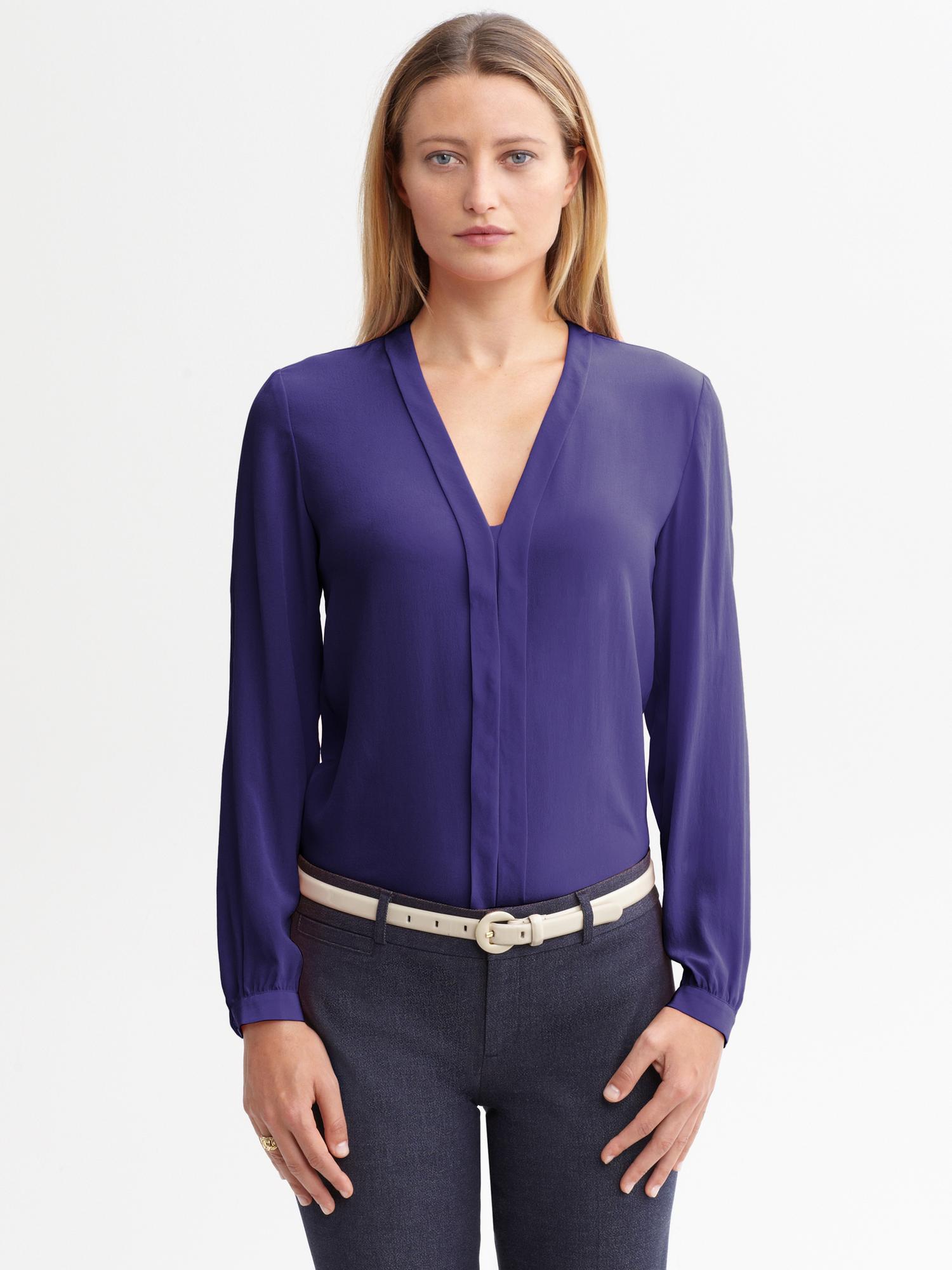 Silk pleat-front blouse