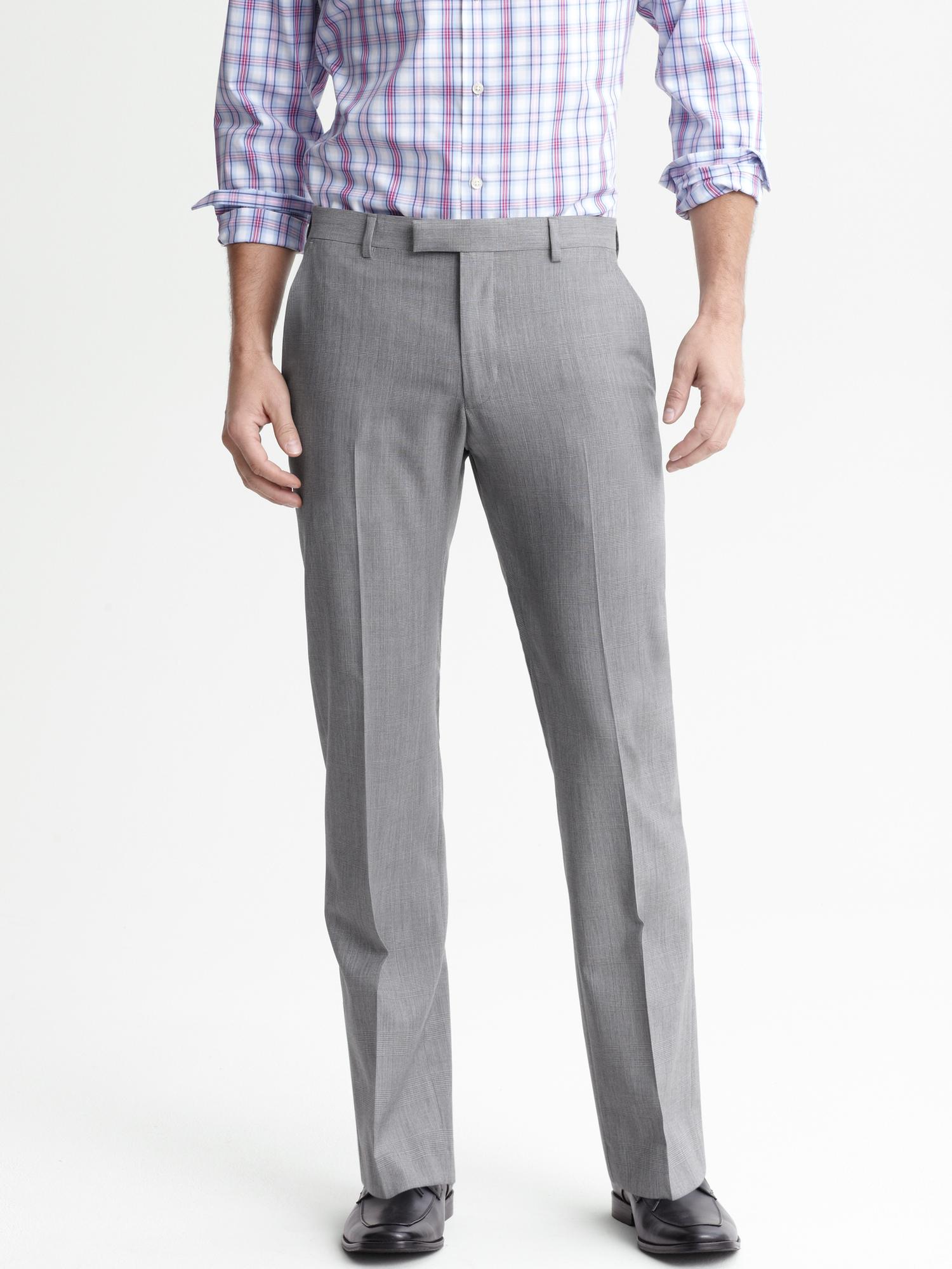 Tailored Slim-Fit Heather Grey Plaid Wool Suit Trouser