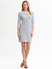 Striped knit three-quarter sleeve dress